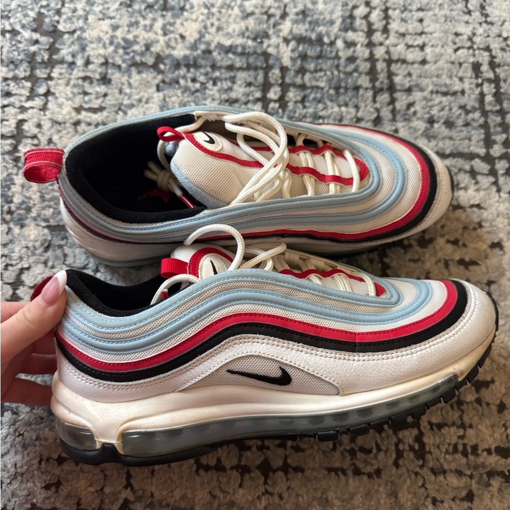Nike Air Max 97 Sneakers - White, Red, and Blue